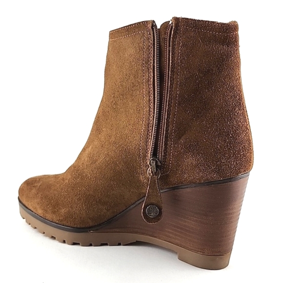 Fabianelli Tan Suede Lined Ankle Boots Almond Toe Stacked Wedge Sole Size 39 - Picture 8 of 16